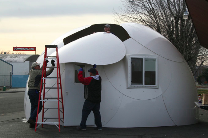 Small prefab home - Micro home - InterShelter 20 ft Dome assembly 12