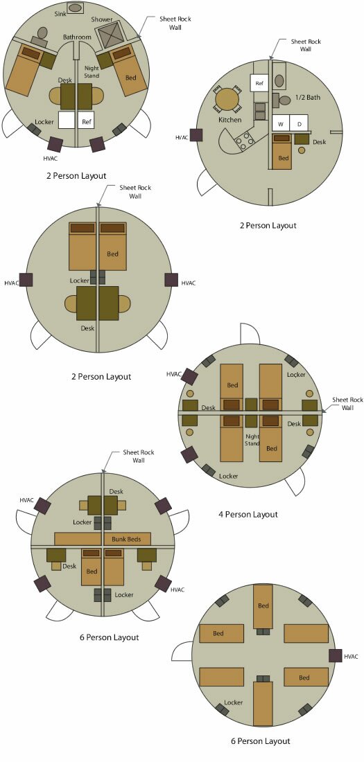 Small prefab home - Micro home - InterShelter 20 ft Dome layouts